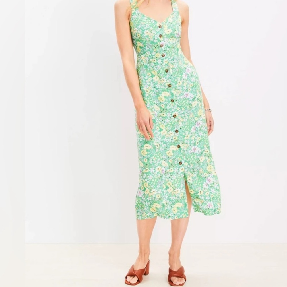 NWT LOFT Mint Floral Midi Button Dress